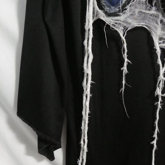 Black Skeleton Reaper Hooded Robe | large | Exposed Rib Cage | Dangling Webbing - Picture 8 of 16